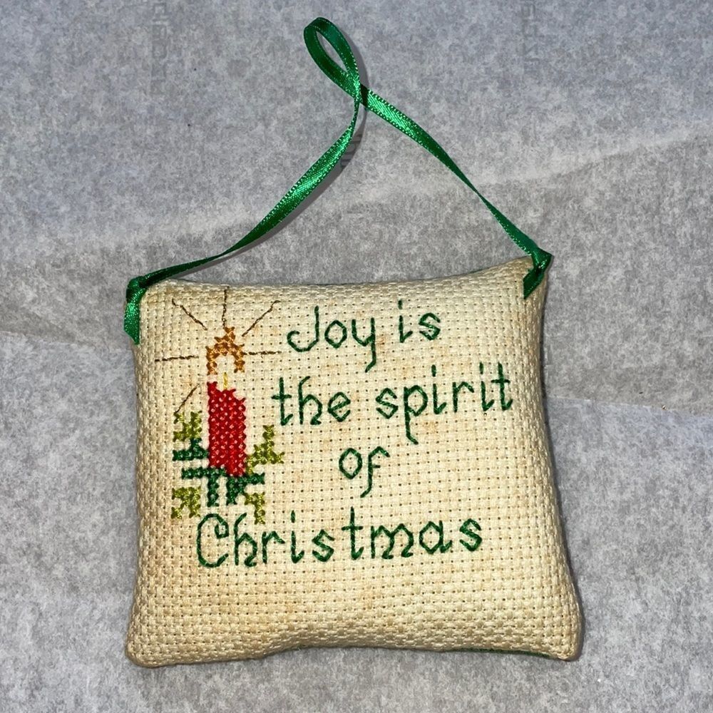 Vtg embroidered small stuffed pillow Christmas tree ornament
